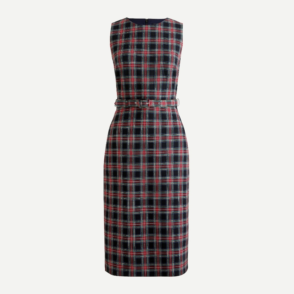 New! J Crew sz 4 Belted Sheath Dress Black Stewart Tartan Plaid NWT